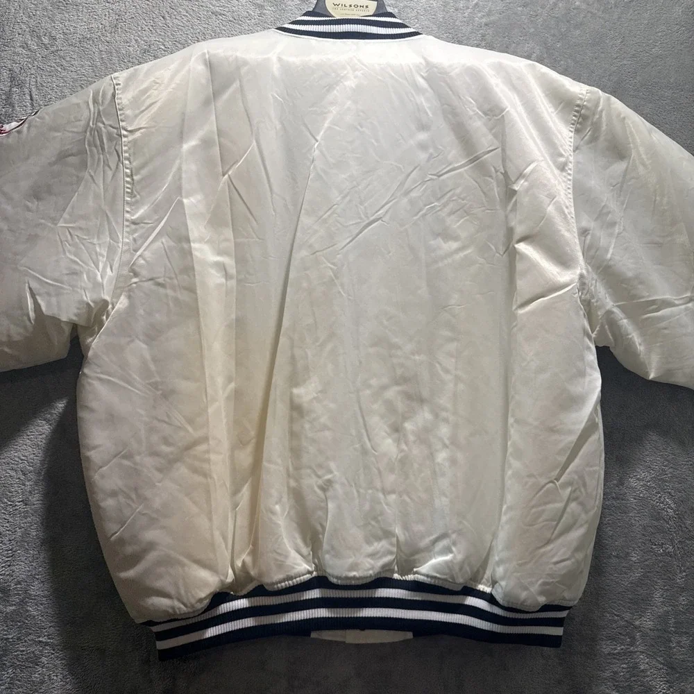 Vintage New York Yankees Majestic Satin Bomber Jacket White Cream Sz XXL 90's - Picture 14 of 16